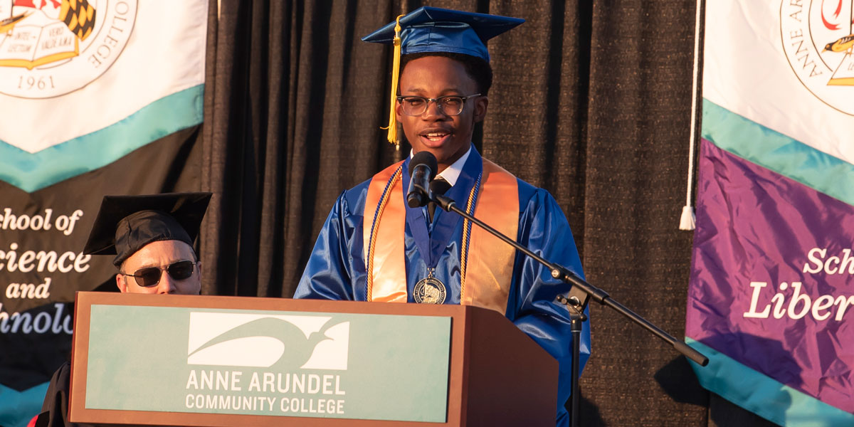 Valedictorian making a speech at commencement