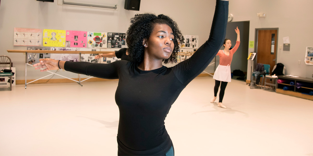 female student dancing