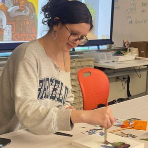 Student working on art project