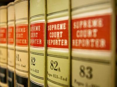 Law books in a law library.