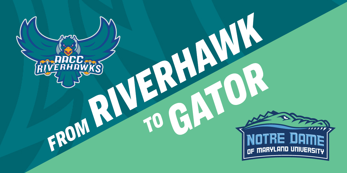 From Riverhawk to Gator with athletic logos from both AACC and Notre Dame of Maryland